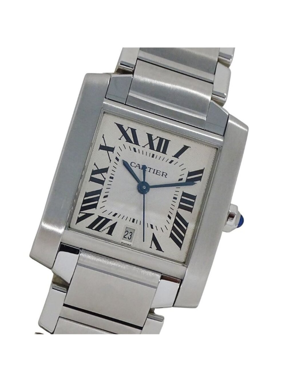 Cartier Watch Tank Francaise LM Date Automatic Stainless Steel Silver Ivory